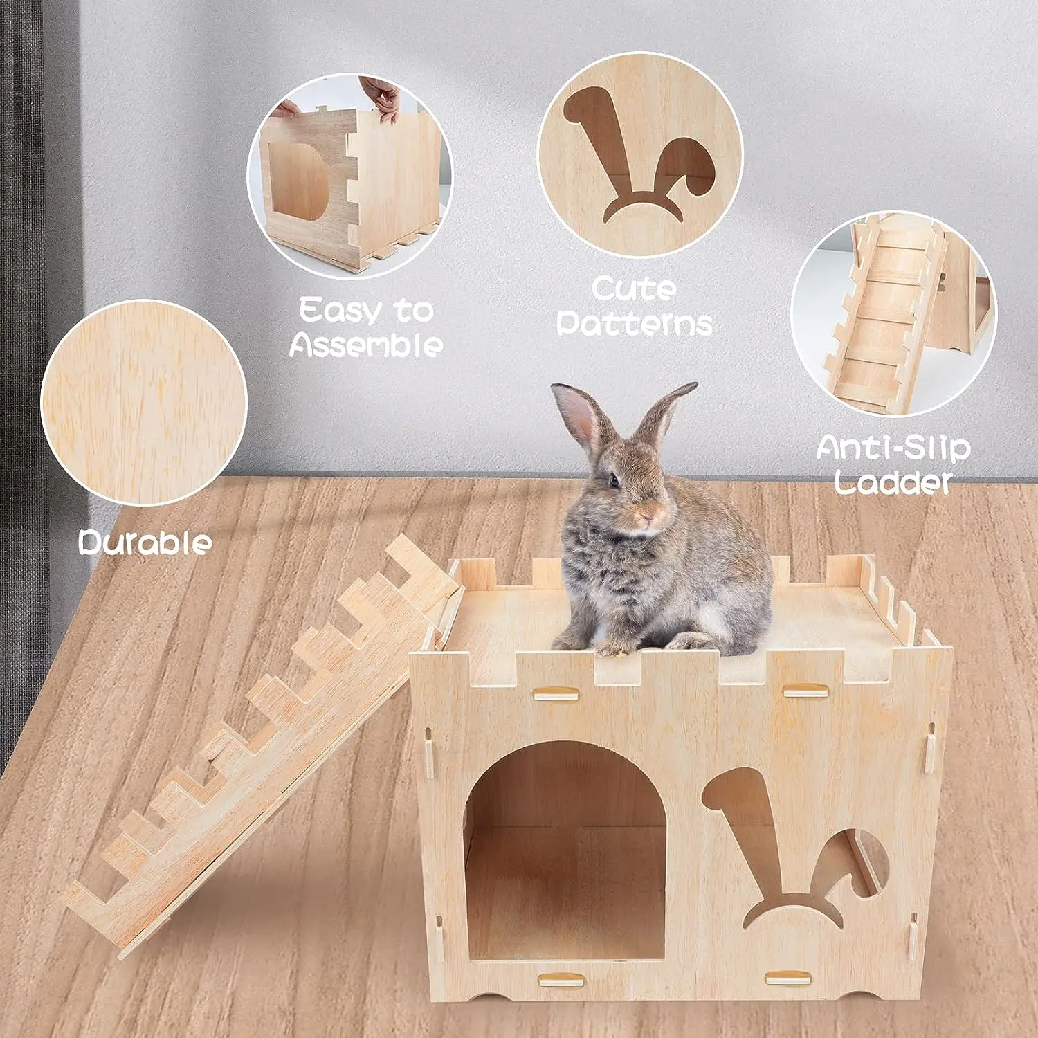 High Quality Detachable Rabbit Castle Small Wooden Pet House for Little  Bunny Solid Pattern and Breathable Feature