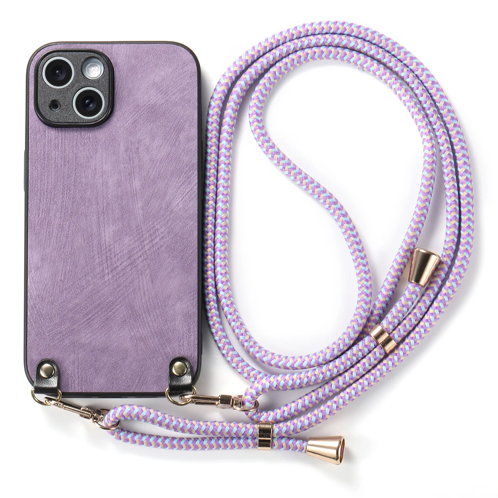 Shockproof Chain Crossbody Plain Leather Case With Wrist Strap And Lanyard For IPhone 17 AIR 16E 15 Pro Max_voghion.com