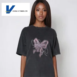 China V-Times  Ins Hip-Hop National Trend Top High-End Butterfly Short Sleeve T-Shirt 280 Grams