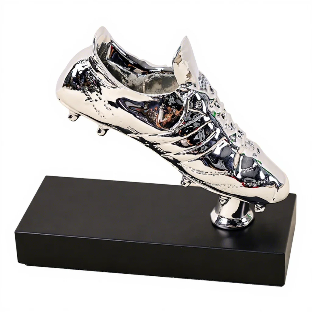 Botas Personalizadas de Futebol em Plástico Prata Prêmio Troféus Base Preta Competição Esportiva de Futebol Souvenires e Presentes de Luxo