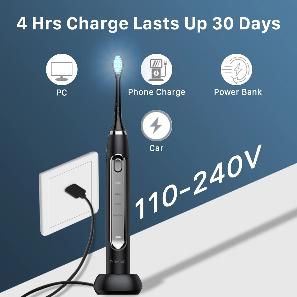 High Grade Intelligent Laser Blue Ray LED IPX7 Waterproof Sonic Electric Toothbrush