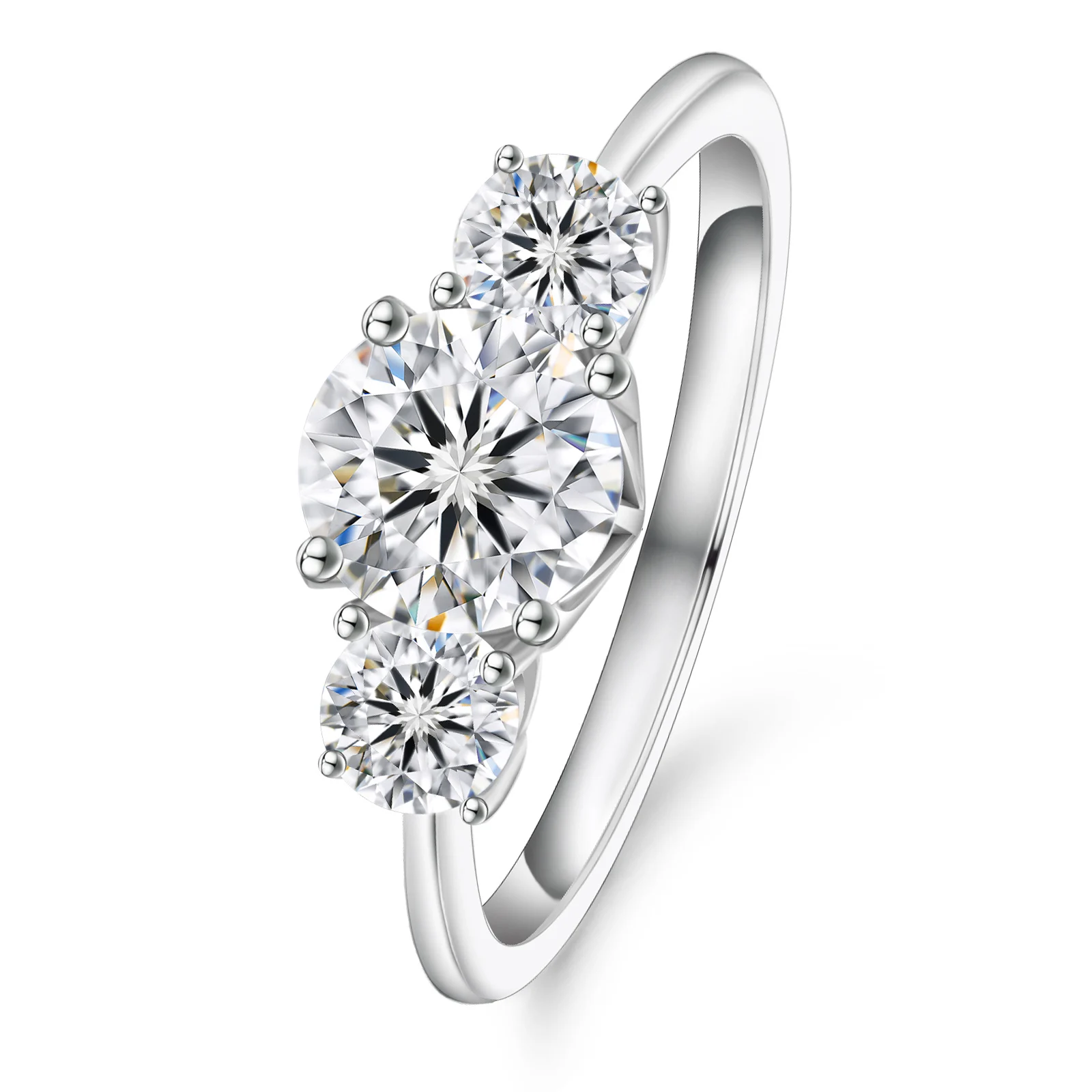 Stone Lab-Grown Diamond Round Cut Engagement Ring 18K White Gold