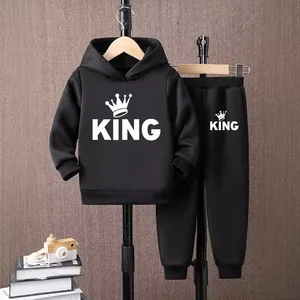 Boys' Casual Christmas Crown Hoodie Set Personalized NameFashion Print Style Polyester/Cotton for Outdoor Activities