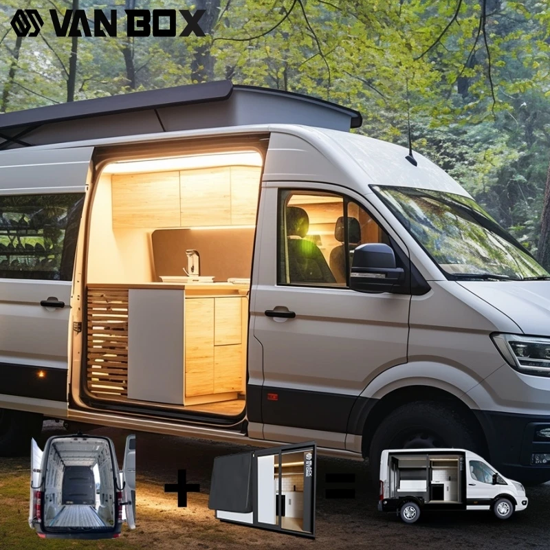 Vanbox Mini Camper Van Modular Kitchen Off Road Rv Box Cabinets Camping Sprinter Interior Kit Van Bed 4x4