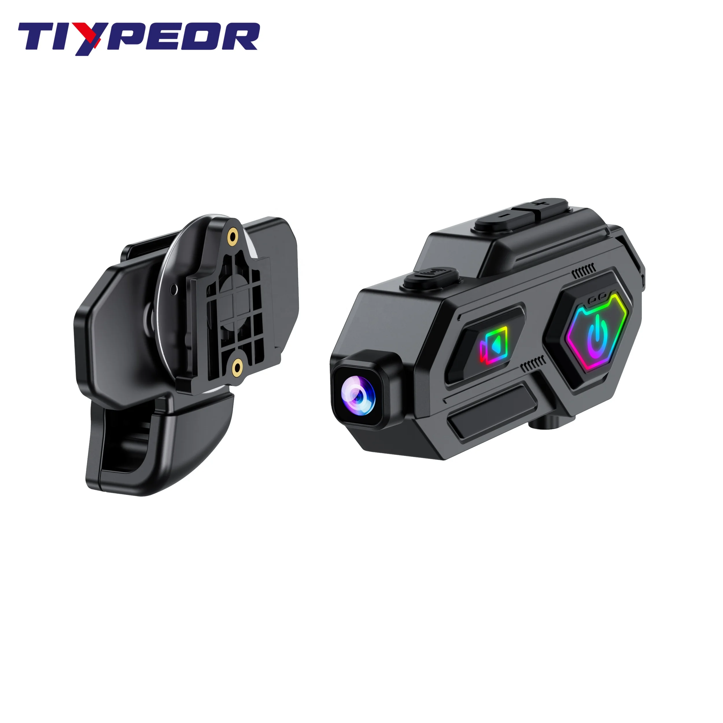 TIYPEOR Bluetooth HD Camera Recorder RGB Colors Motorcycle TF Card FM Radio 360° Rotatable Tape Light Motorcycle Helmet Headset