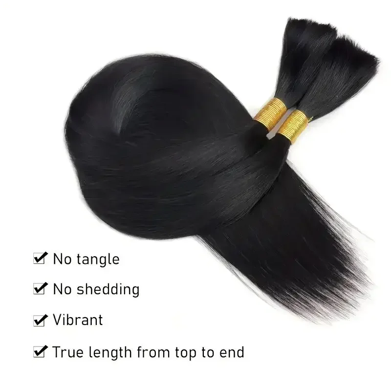 Straight Brazilian Virgin Human Hair Bulk for Braiding No Weft Braids Natural Black_voghion.com