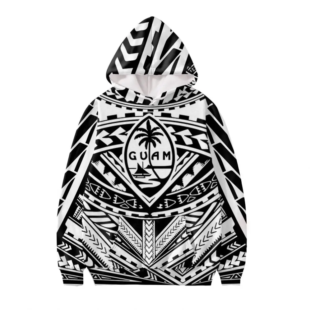 GLUDEAR Men's Polynesian Tribal Print Full Zip Hoodie - Long Sleeve, Oversized Fit, Unisex Design (Size Small)