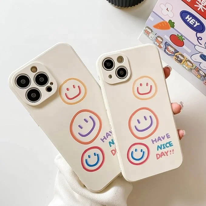 Coque de téléphone colorée avec sourire mignon Laudtec pour iPhone 16 pro max Protection de l'objectif de la caméra Coque de téléphone dure anti-chute