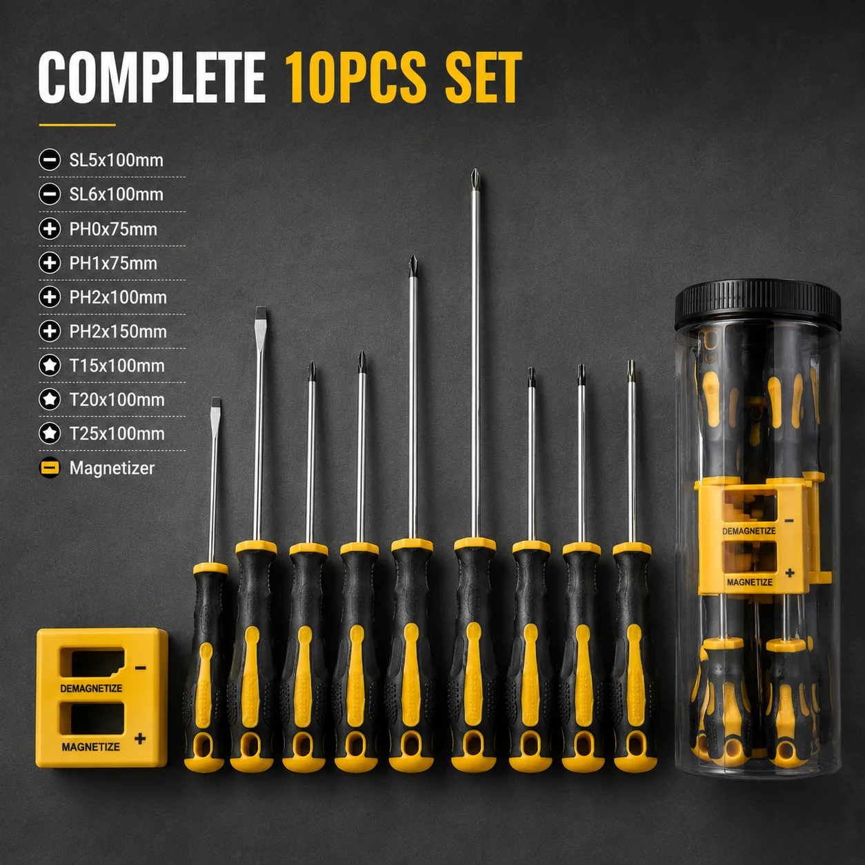Professional Grade 10PCS Cross Head Magnetic Screwdriver Set Plastic Chrome Vanadium Steel Hand Tools for Industrial Repair - detail 3