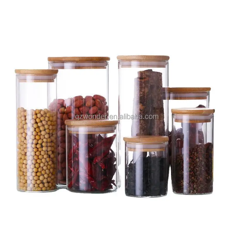 Lead Free Borosilicate Glass Storage Jars Set With Bamboo Lids For