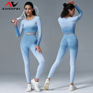Womens Clothing Fitness Trousers Running Quick-drying Sports Long Sleeve Gradient Womens Sets