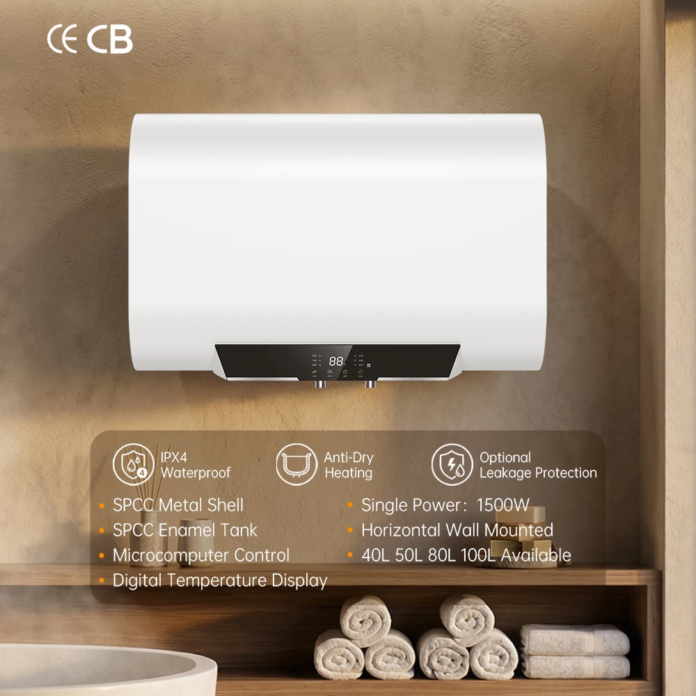 SPCC Metal Shell 40L/50L/60L/80L 1500W LED Smart Display Wall-mounted Bathroom Hotel Storage Electric Water Heater