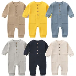 Spring Autumn Newborn Long Sleeve Baby Rompers Rib Pajamas Babies Toddler Button Clothes Kids Clothing