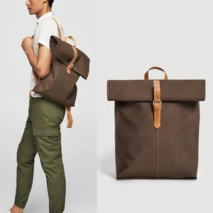 Custom Logo Genuine Nubuck Leather School Backpack Soft Lapel Travel Bagpack Bag for Men