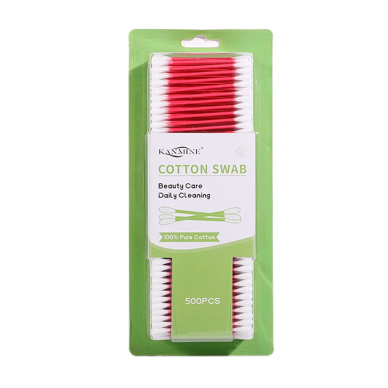 Ecofriendly Cotton Swabs Paper Stick 500 Pcs Red Color Qtips Cotton