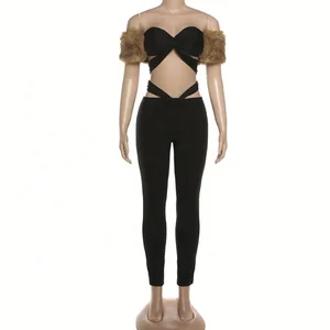 Dropshipping New Arrivals 2026 Autumn Fall Ladies Girls Women Clothing Furs Plush Two Piece Pants Set