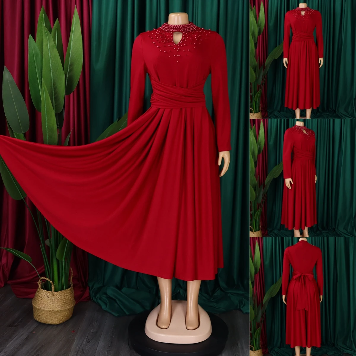 Wholesale Solid Color Maxi Dresses for Women - Plus Size, O Neck, Long Sleeve Casual Styles Wholesale Solid Color Maxi Dresses for Women - Plus Size, O Neck, Long Sleeve Casual Styles