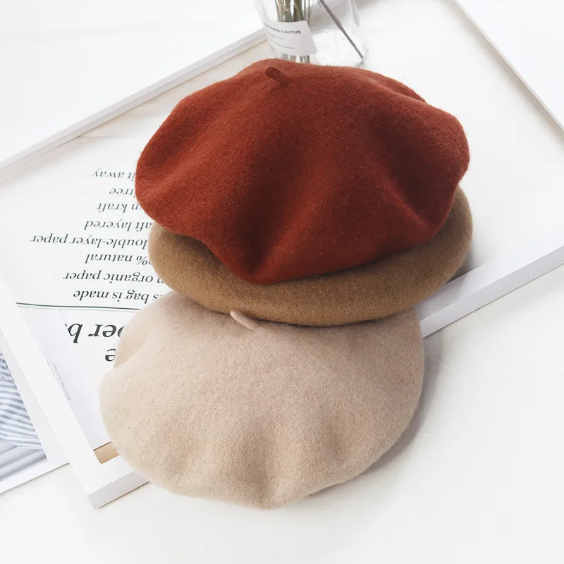 RTS 26 Color in Stock Manufacture Solid Color Wholesale Wool French Beret Hat for Women  French Style