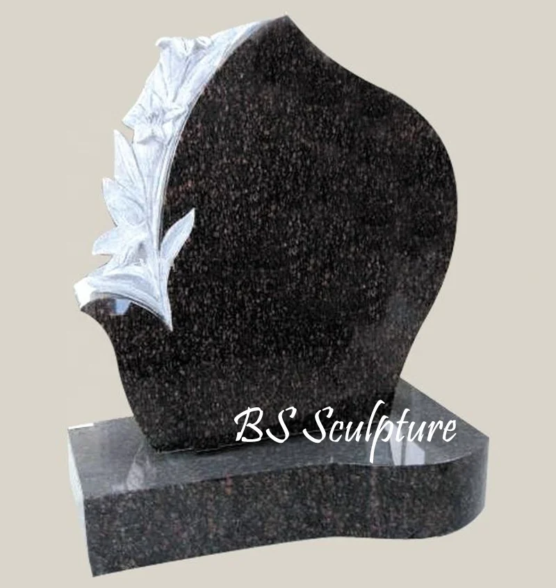 Памятник надгробия из черного гранита с цветочными резьбами