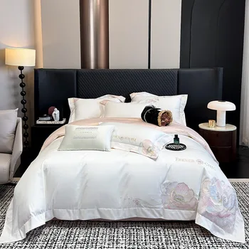 Modern Style Egyptian Embroidered Bedding Comforter Set100% Cotton Cover Sheets  Wholesale Bed Sheet Sets