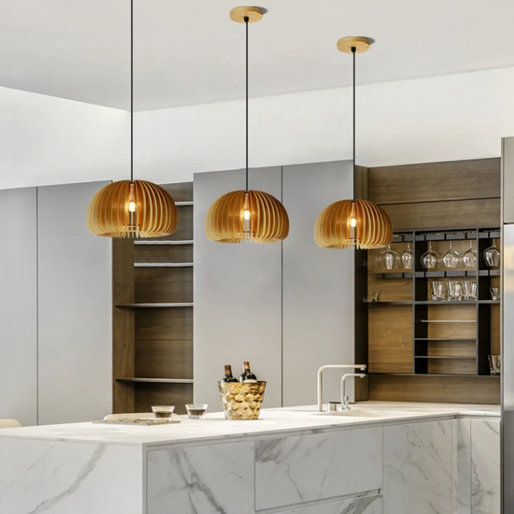 Kitchen Decorative E27 Hanging Lamp Pumpkin Shade Bamboo Pendant