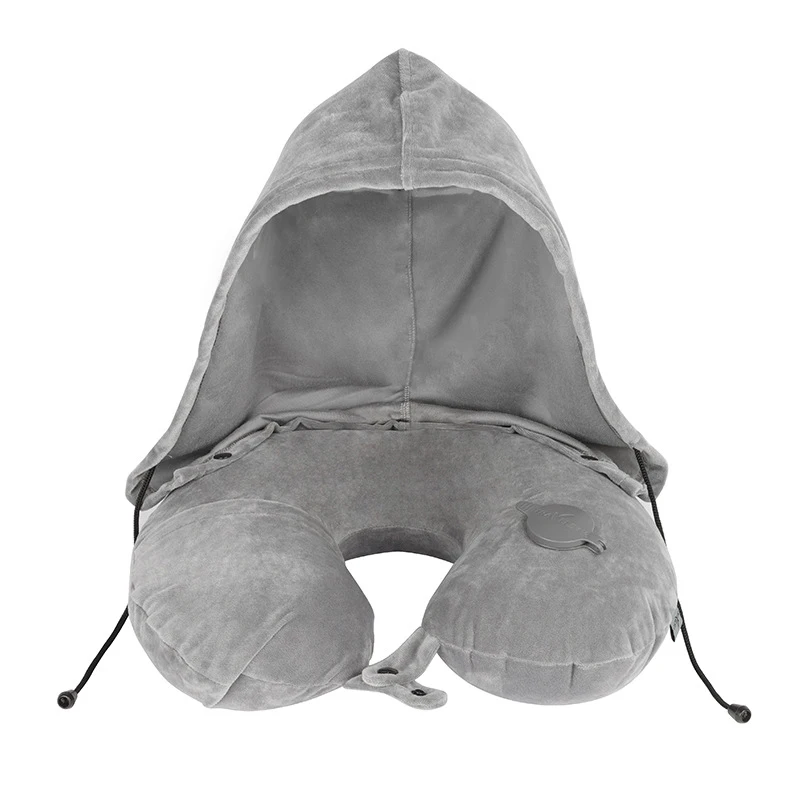 New Design Removable U Neck Support Pillow Inflatable Travel Neck Pillow With Hoodie