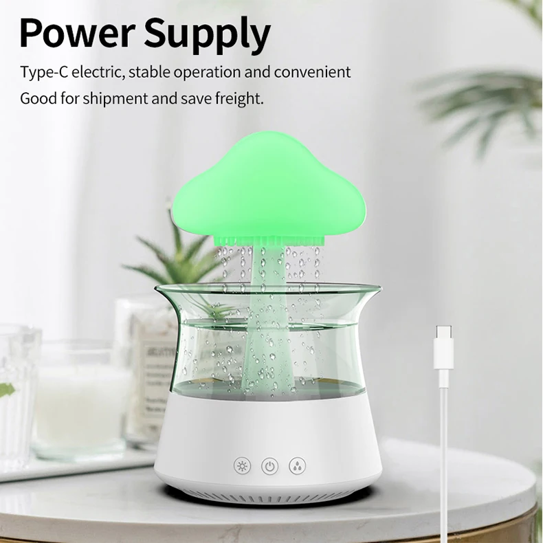 Rain Cloud Humidifier With Remote Control Water Drip Mushroom Diffuser Rain Drop Humidifier for Sleeping Relaxation