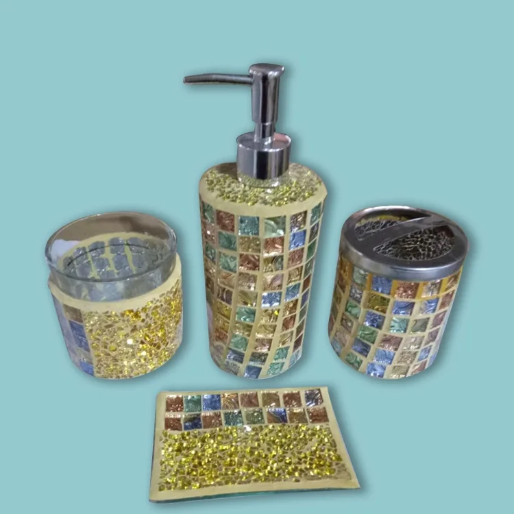 Colorful Mosaic Glass Bathroom Set