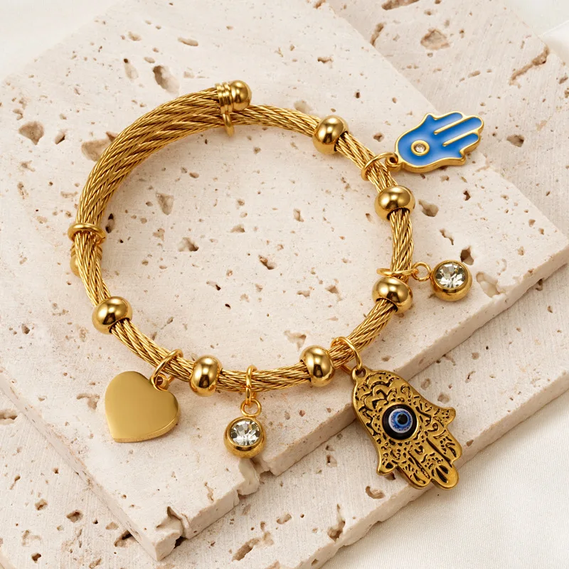 Adjustable Charm Stainless Steel Bracelet Blue Charm Bracelet