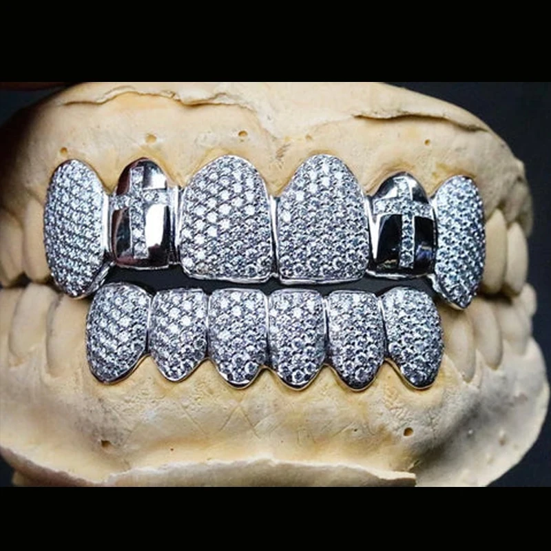 Custom Hip Hop Grillz 925 Sterling Silver Vvs Moissanite Diamond 10k