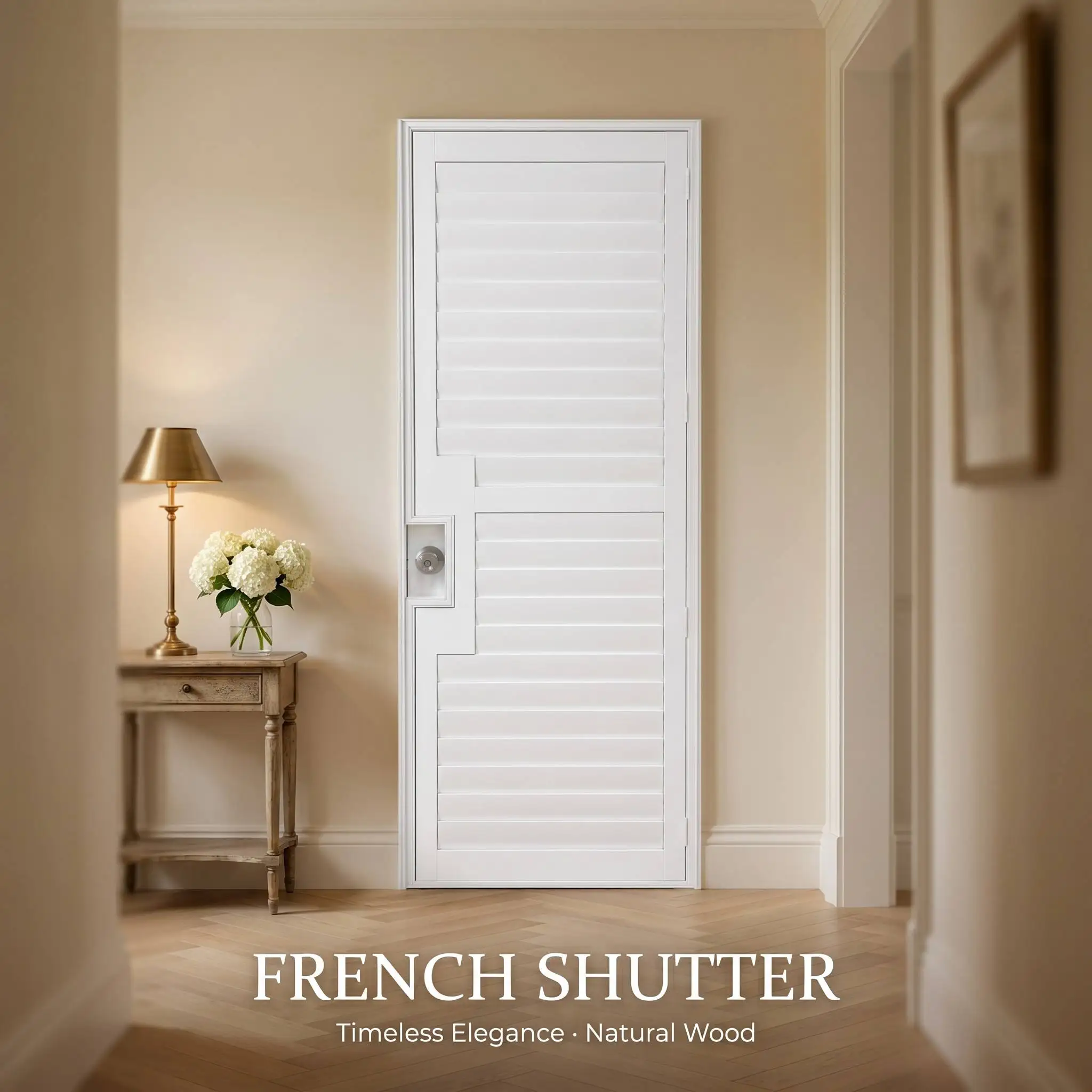 Plantation Shutter French Door Style Paulownia Wood Adjustable Louvers 63mm 89mm Built-In Custom Size Every Day Use Factory