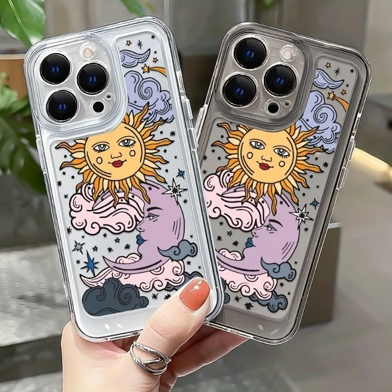 Sun The Moon Phone Case Sun And Moon Sky Stars Black White Pattern