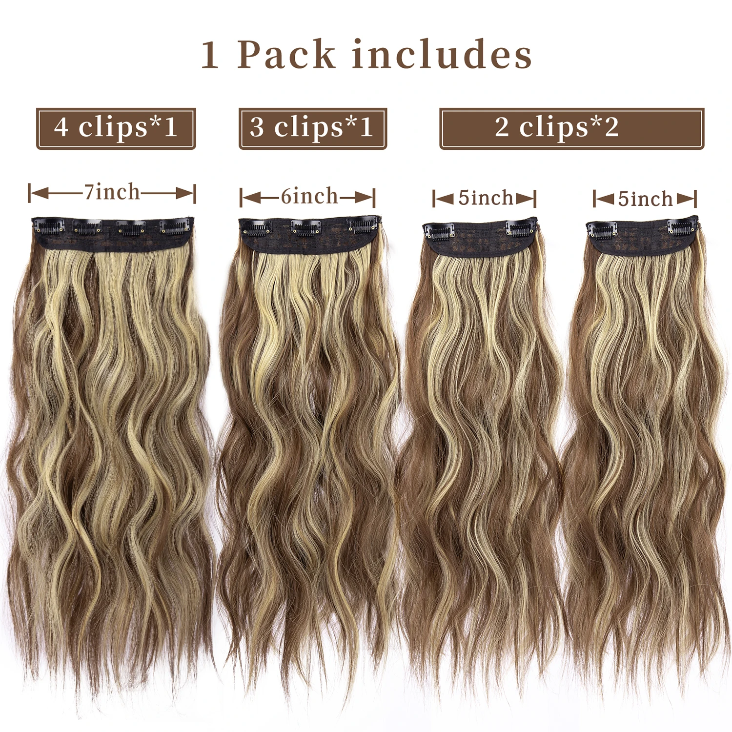 20 inch 4 pieces 11 clips thick hairpieces hair extension. Einaey Clip in Hair Extensions - 4PCS Natural Black Full  main image 2