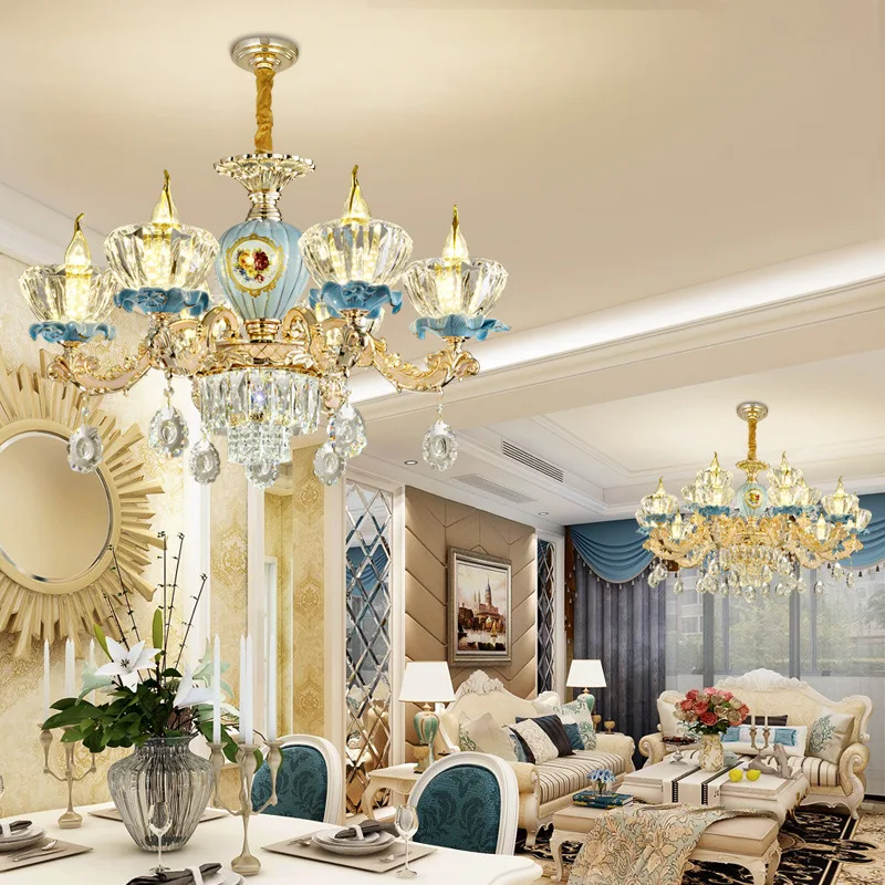 Европейский Винтажный подвесной светильник для отеля светодиодная художественная Классическая обеденная Современная хрустальная люстра с цветами детали