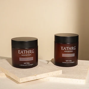 80g 100ml Glass Jar with Frosted Amber and Matt Black Lid Plastic Cap for Cosmetic Facial Mask Cream Mascara