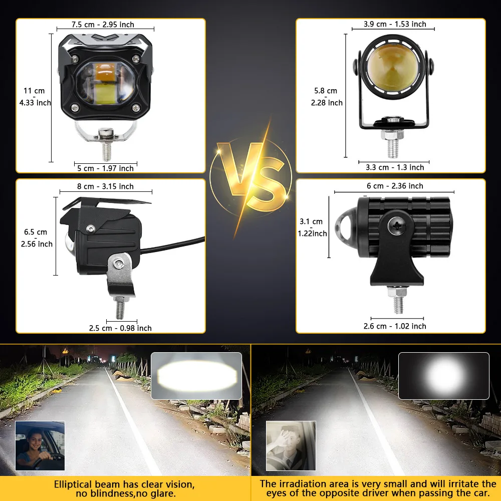 Adjustable Waterproof Projector Led 12v Spot High Low Beam Motorcycle