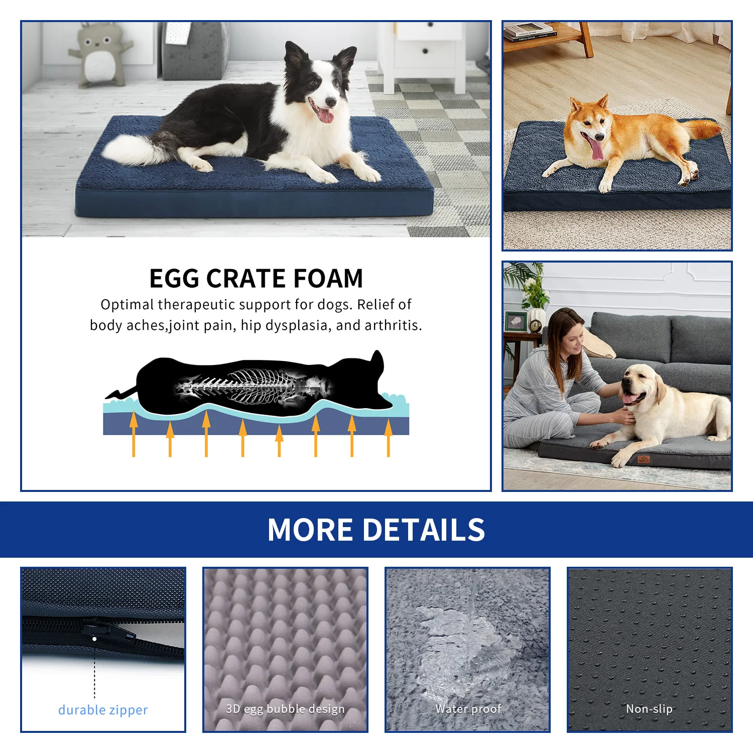 OEM & ODM waterproof washable orthopedic heavy duty extra large big xl xxl memory foam dog bed for large dogs details