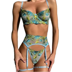 Women's Sexy Lingerie Set New Fun Underwear Lace Embroidery Soft Transparent Material Back Closure Adjustable Straps Logo Cup