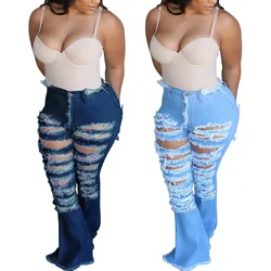 Ripped Jeans for Women High Waist Bell Bottom Jean Denim Pants Distressed Trousers