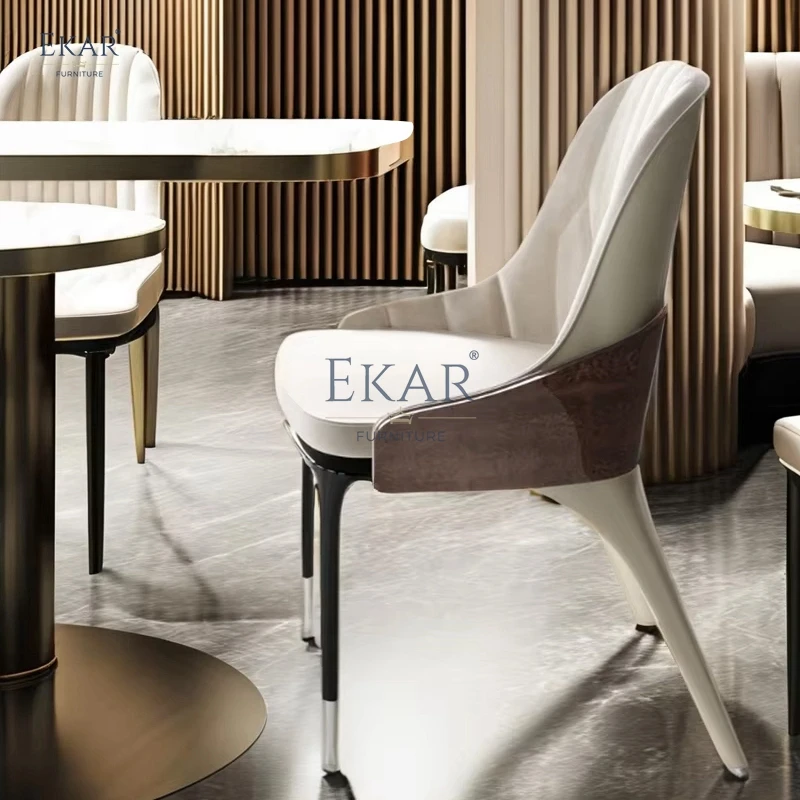 Modern Luxurious Dining Chair with Soft Upholstery & Metal Strip Legs - Simple Elegance for Your Bedroom details