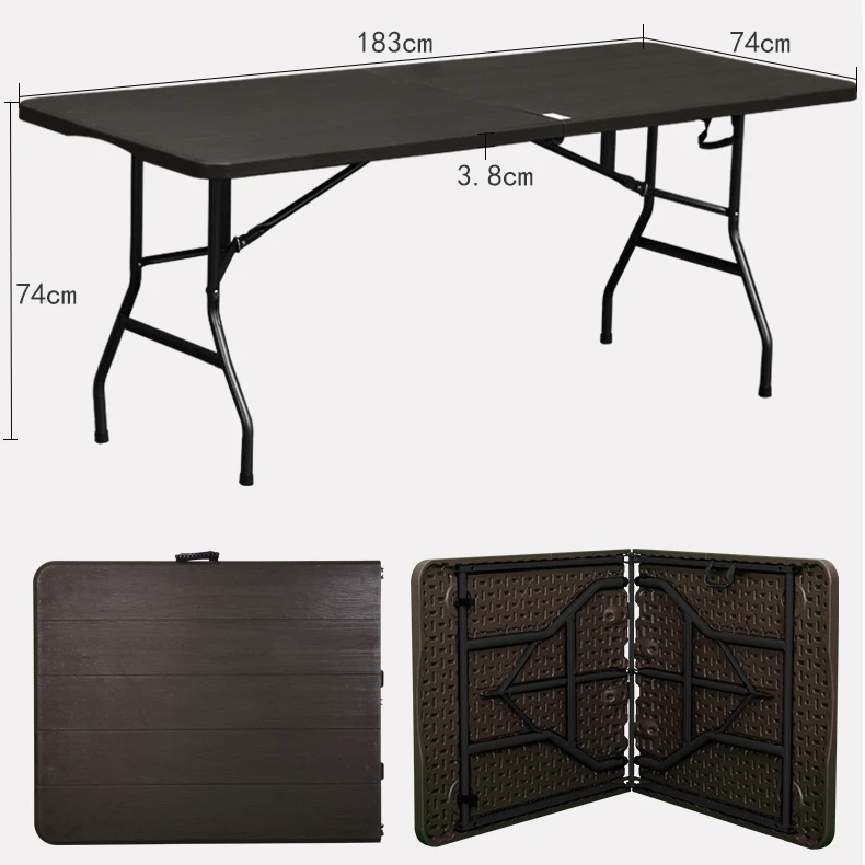 Simple Rattan Pattern Plastic Desk and Beer Bench Folding Table and Chair 180cm Plastic Folding in Half Table and Bench Set