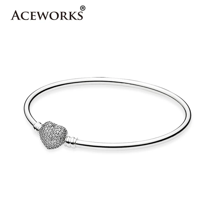 925 Sterling Silver Bangle Bracelet with Micro-Paved Cubic