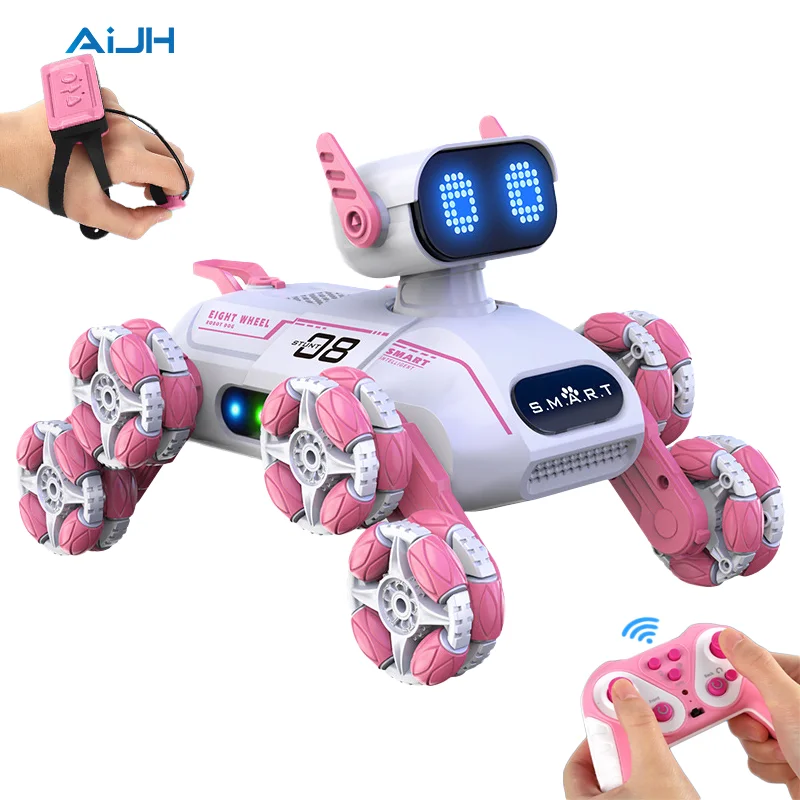 AiJH Stunt Smart Rc Robot Dog LED Face Display Robotic Toys  Intelligent Automatic Remote Control Robot Car Toy for Kids