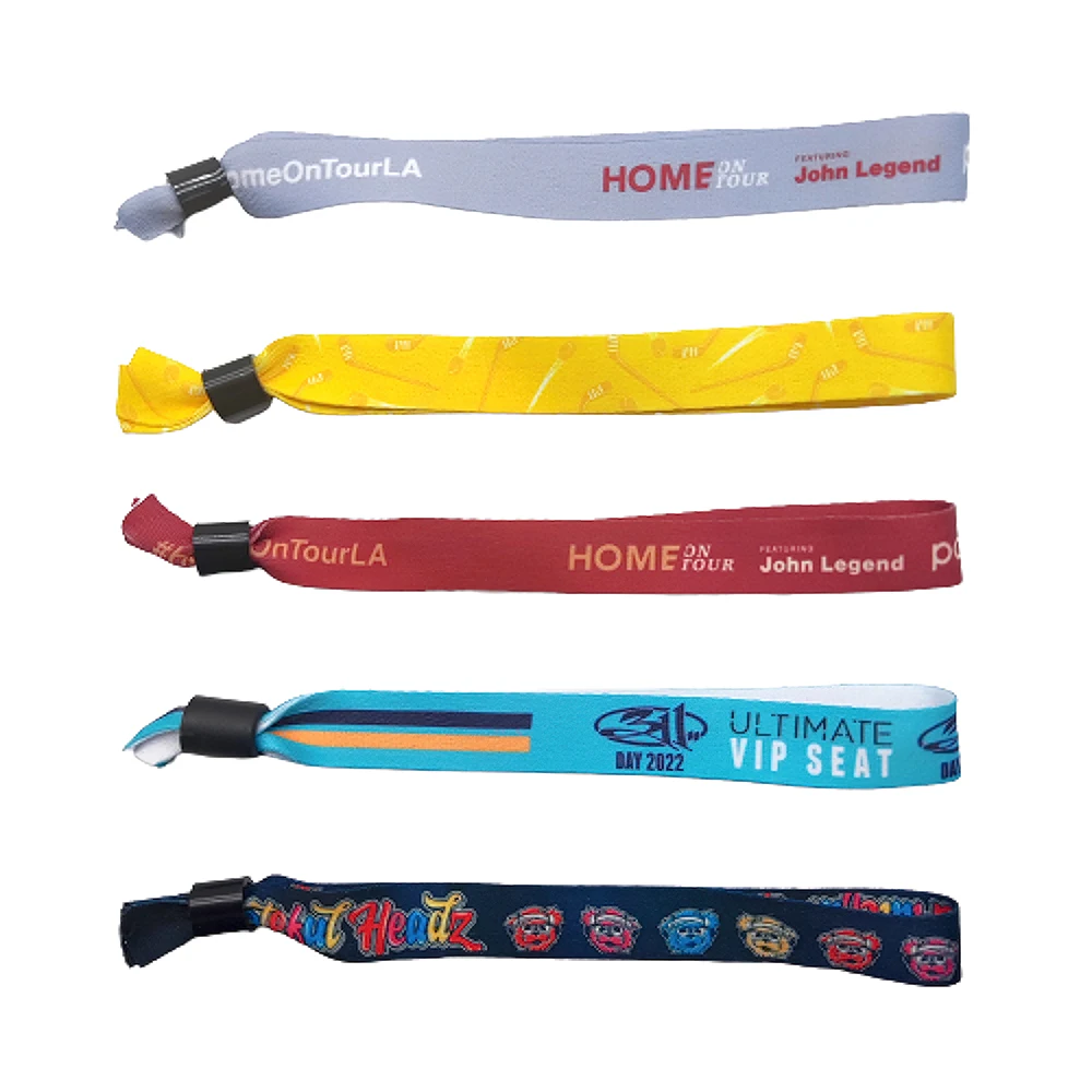 Custom Event Festival Club Concert Polyester Cloth S Woven Fabric Elastic Fabric Bracelet Plastic Lock Rfid Wristband
