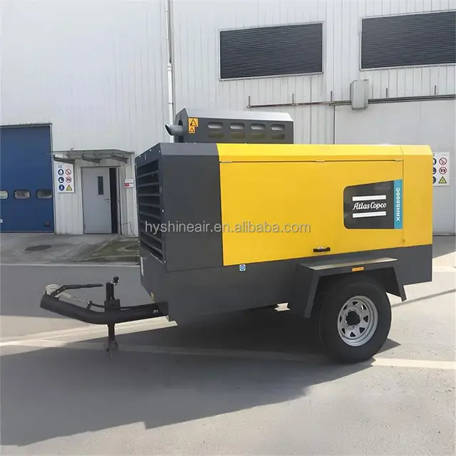 Atlas Copco Portable Diesel Engine Core Air Compressor 375CFM Pneumatic Tools Quarrying Drilling Application New Sale 12bar 7bar
