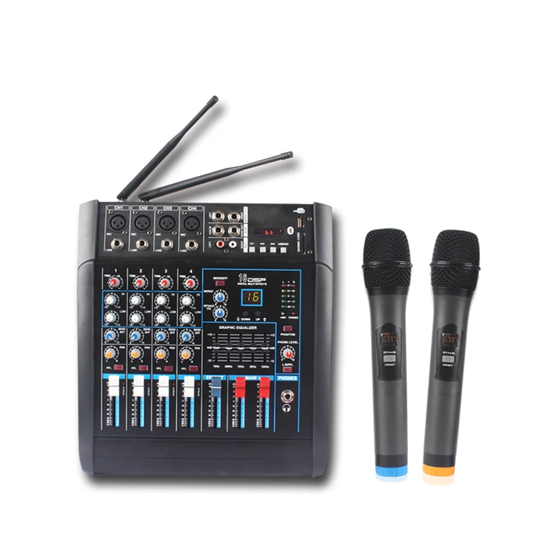 Домашний портативный четырехканальный звуковой микшер с беспроводным микрофоном