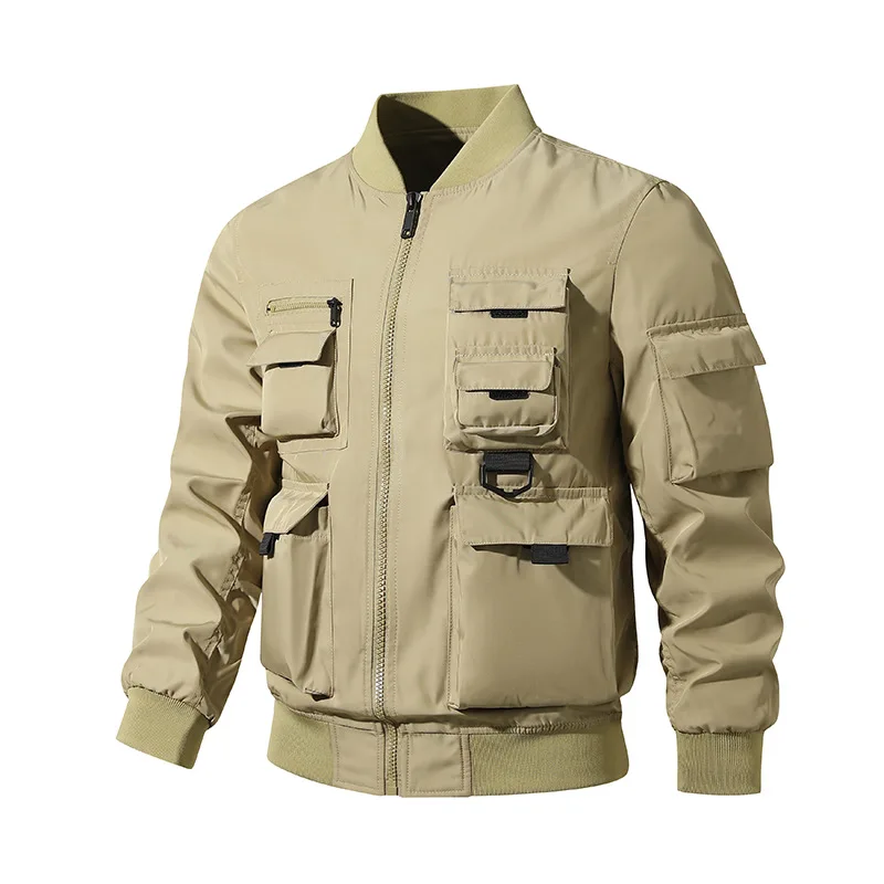 2024 Men's American Retro High Quality utility Multi-pockets workwear waterproof bomber jacket_voghion.com