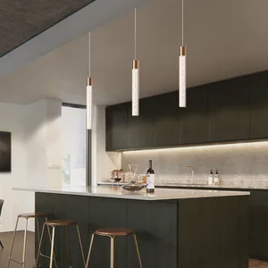 JACKSUN Long Luxury Bubble Crystal Column Aluminum Chandelier Bar Small Stairwell Light for Loft Villa Ceiling Installation