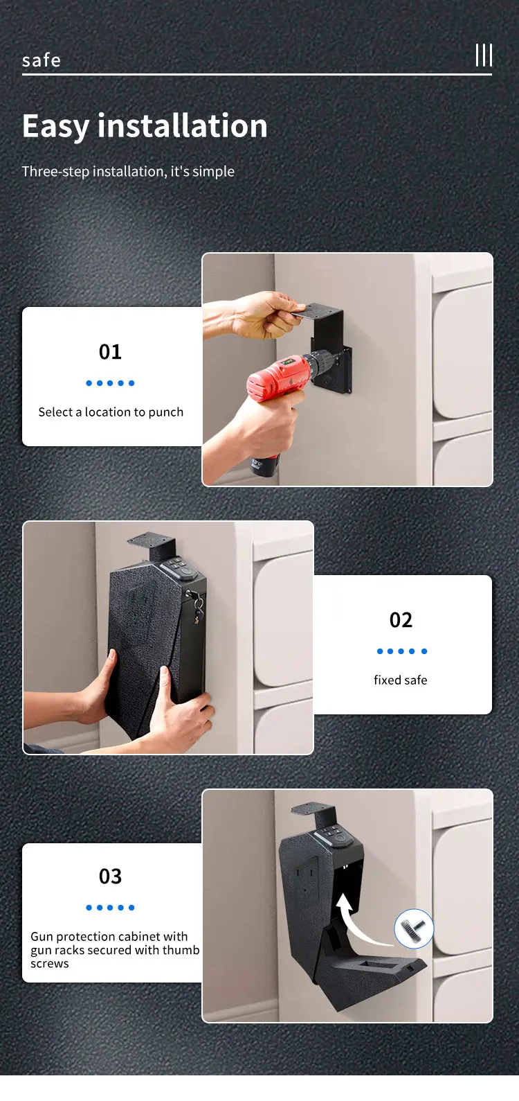 CEQSAFE Wall Biometric Fingerprint Steel Car Portable Locking Box Secure Gun Safes for Keys Safes supplier