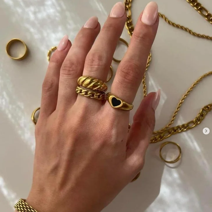 Women's Trendy Gold Color Stainless Steel Engagement Wedding Finger Ring main image 1